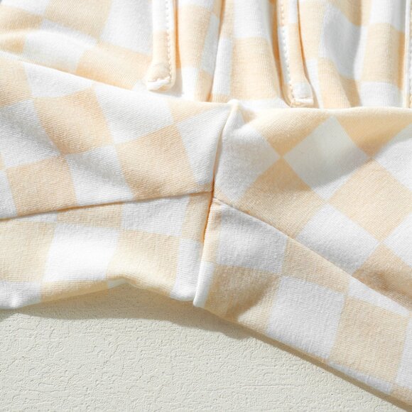 Beige Checkered Print Long Sleeve Top and Pants Lounge Set - Picture 8 of 13